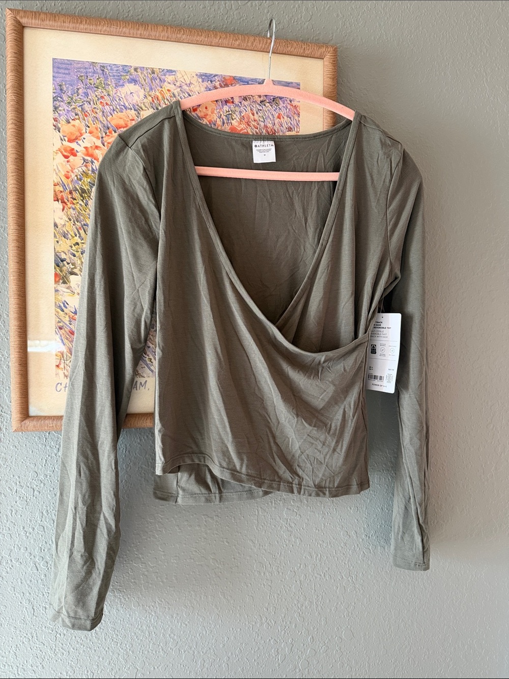 Athleta Olive Green Wrap-Front Long Sleeve Top